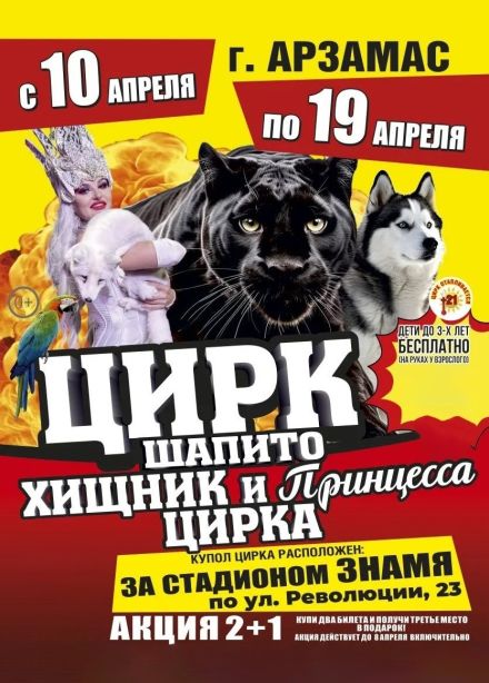 Цирк-шапито «Circusland». Шоу «Хищник и принцесса цирка», Арзамас
